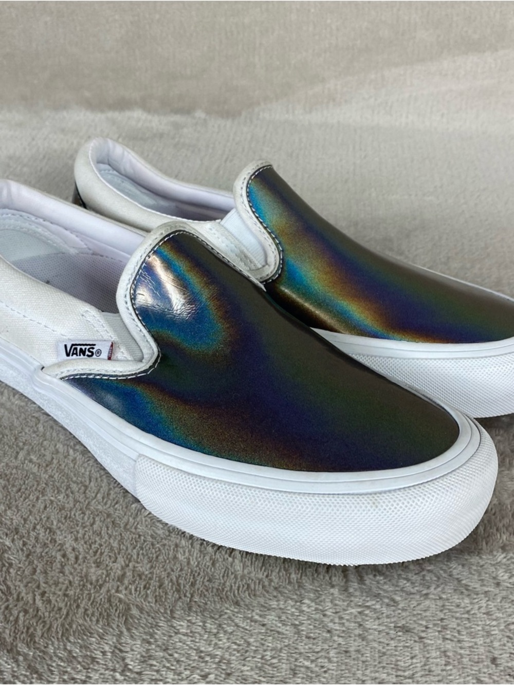 Vans Slip-On Pro Shoes Men 3.5 Women 5 White Iridescent Skate Sneakers NEW